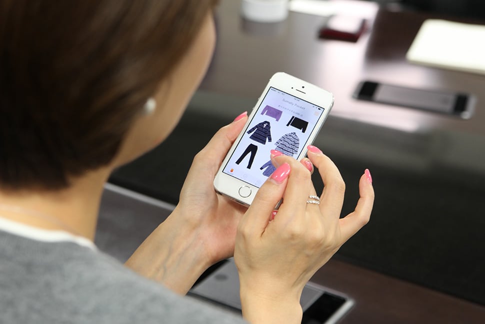 藤森さんのPocket画面。製品サンプルがずらっと並ぶ様は、さながらカタログのよう。