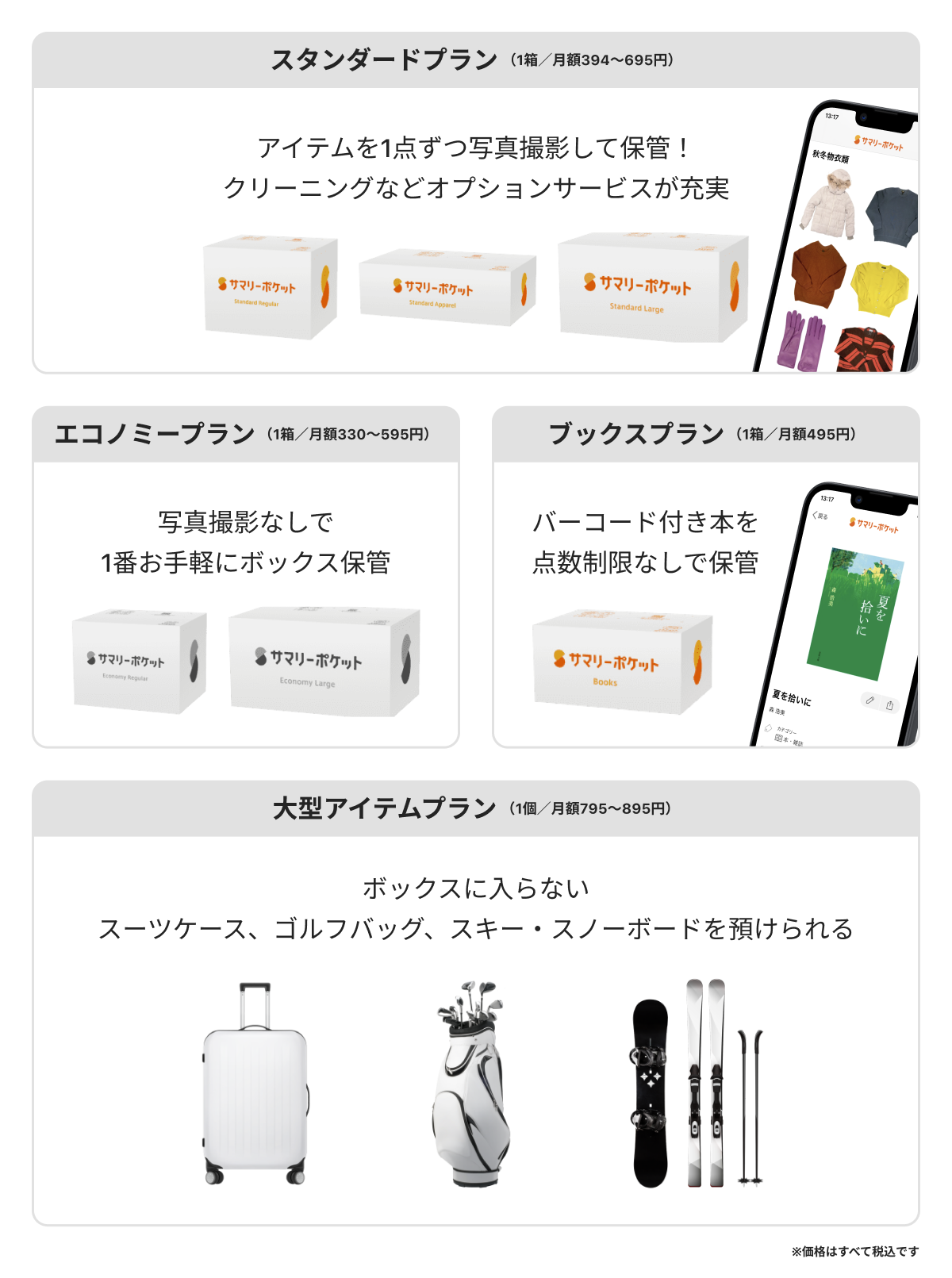 収納サブスク「サマリーポケット」の各種プラン